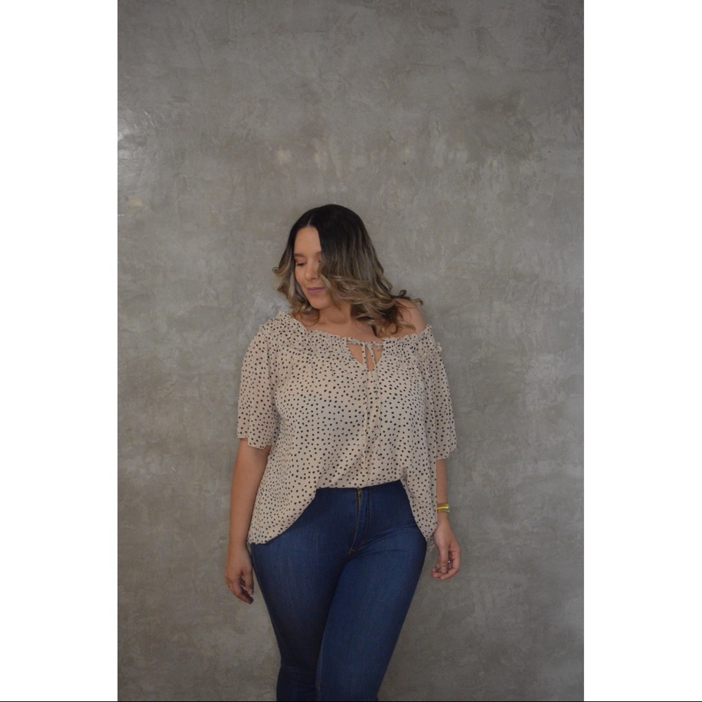 Polka Dots Plus Size Off Shoulder Top